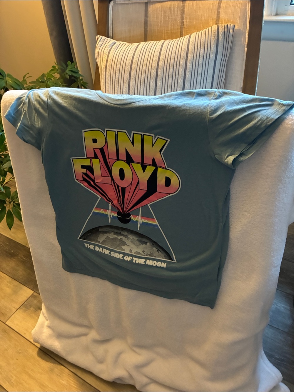 Pink Floyd Blue Graphic Tee with Pink and Yellow Logo